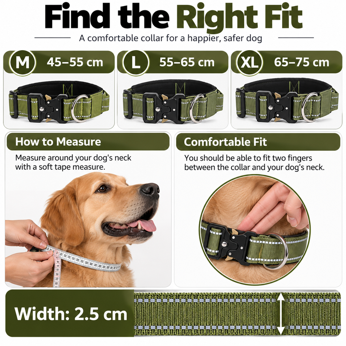 Tactical Dog Collar with Reflective Strips