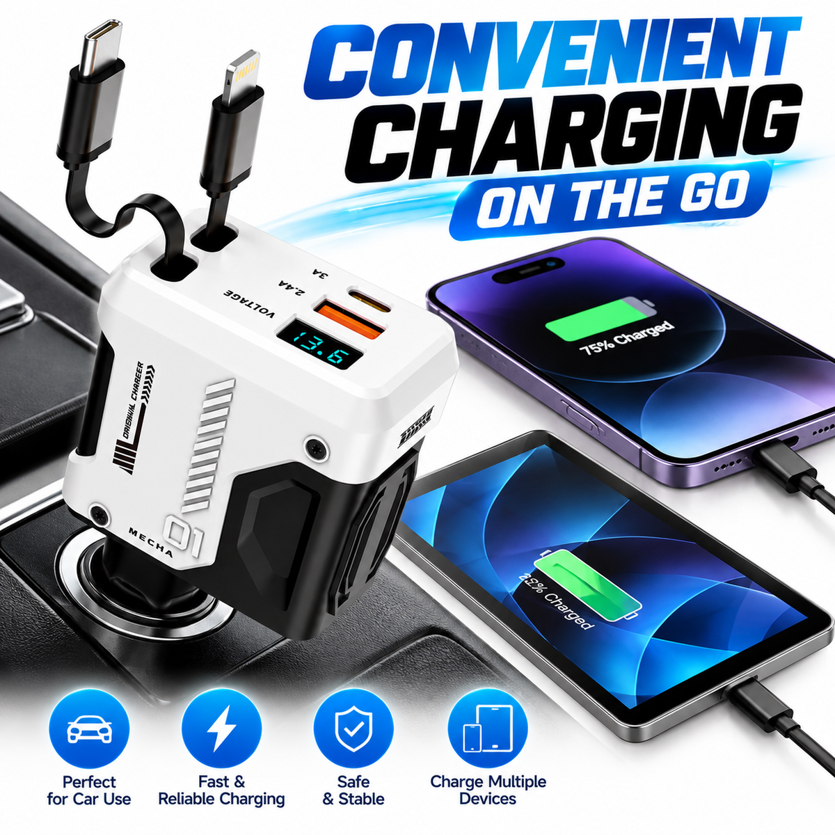 120W Retractable Car Charger