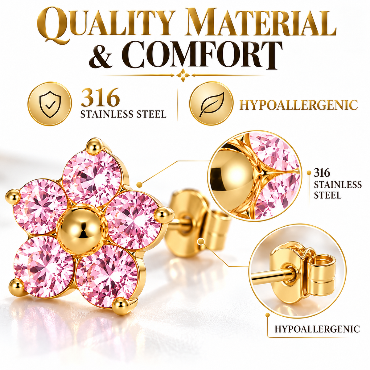 18K Gold Stud Plated Earrings