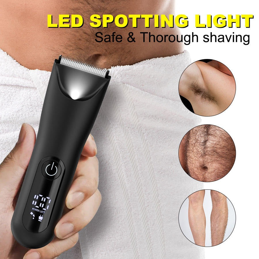 Waterproof Body Hair Trimmer for Men – Mute Electric Razor with Replaceable Ceramic Blade for Groin & Body Grooming