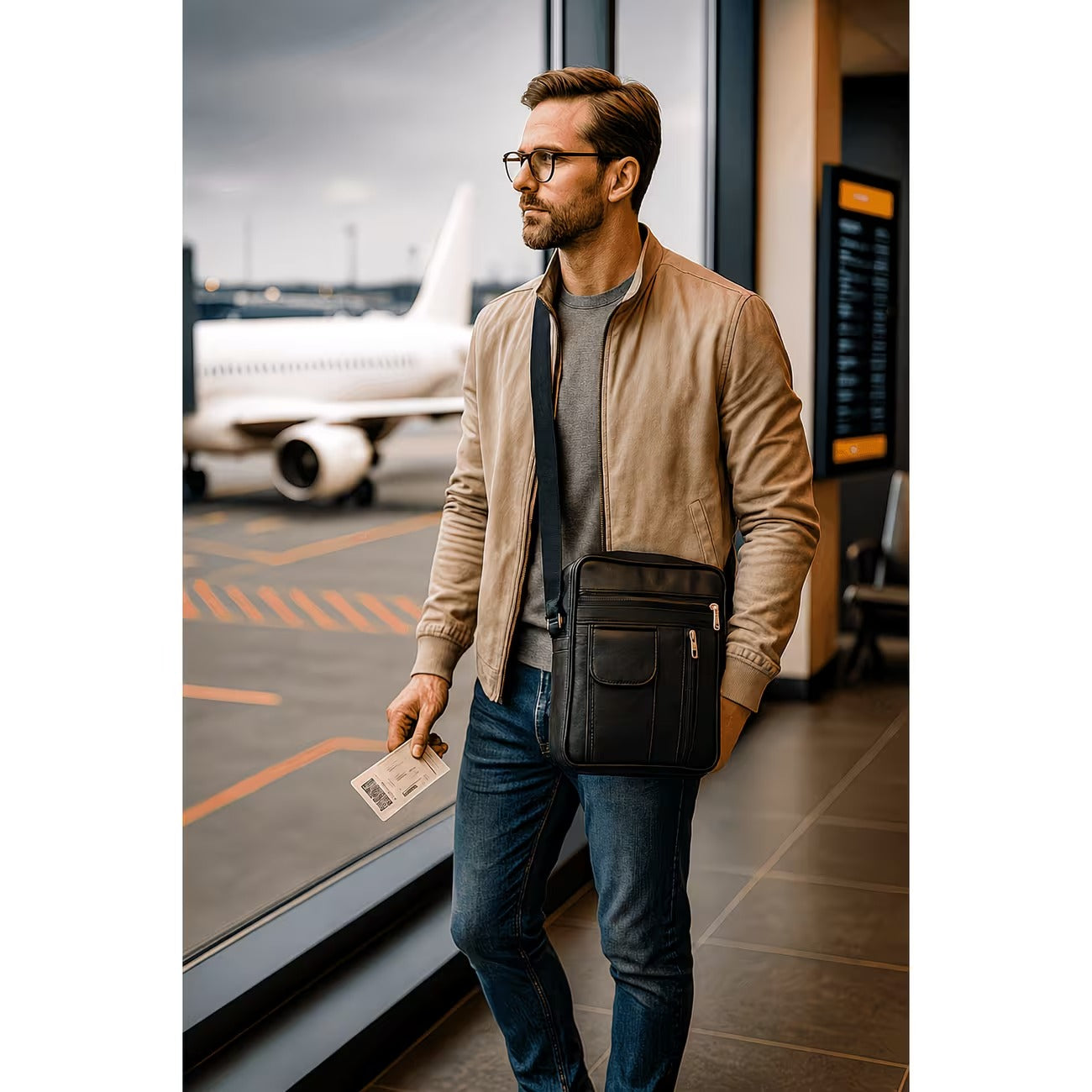 Genuine Leather Crossbody Messenger Bag for Men & Women