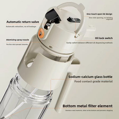 Glass Oil Dispenser Bottle 600ml with Spray and Pour Function