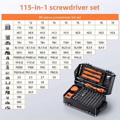 115 Piece Magnetic Screwdriver Set