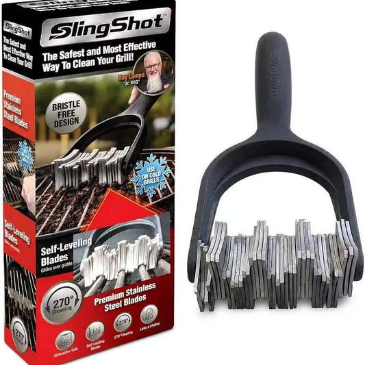 Wire-Free Stainless Steel BBQ Grill Cleaning Brush with Scraper Blade