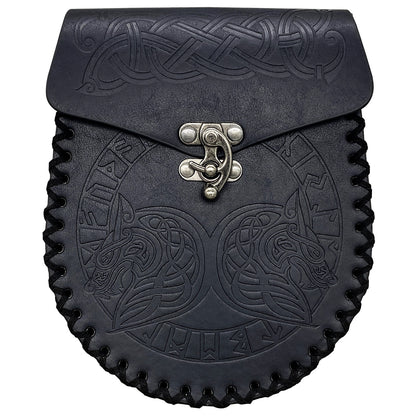Medieval Viking Style Leather Waist Bag with Coin Compartment