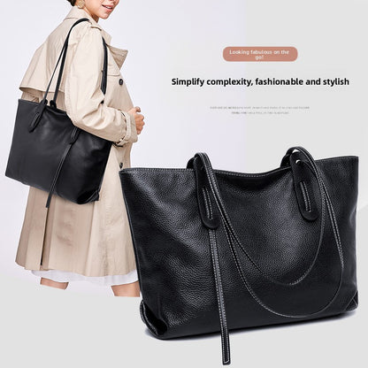 Genuine Leather Tote Bag with Shoulder Strap