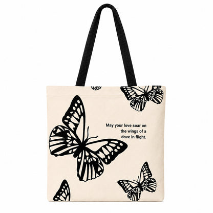 Black Butterfly Print Tote Bag