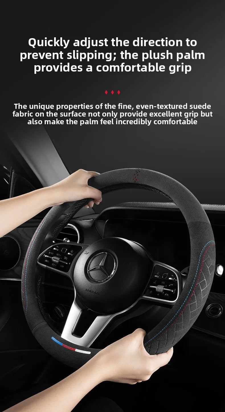 Italian Suede Non-Slip Embossed Steering Wheel Cover