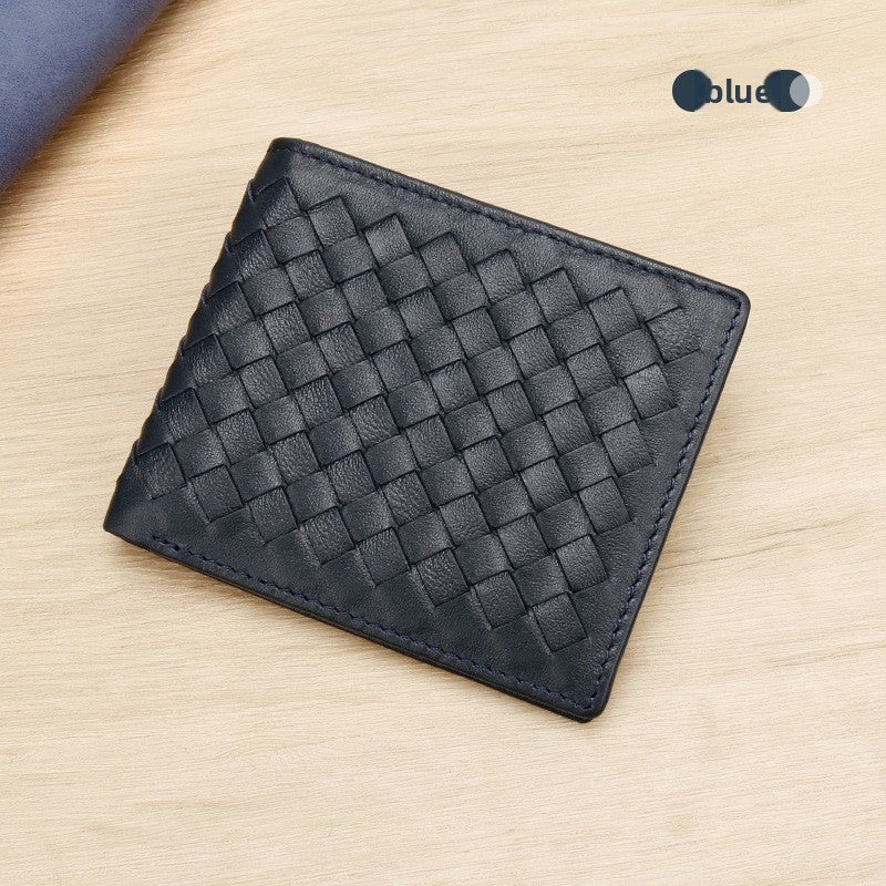 Genuine Sheepskin Woven Short Wallet