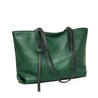 Genuine Leather Tote Bag with Shoulder Strap