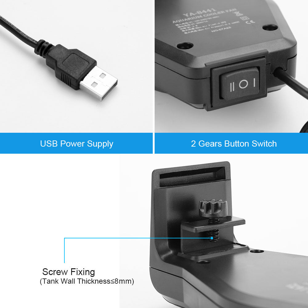 USB Aquarium Fan ? Adjustable Cooling Fan for Fish Tank, Quiet Portable Water Cooling Fan