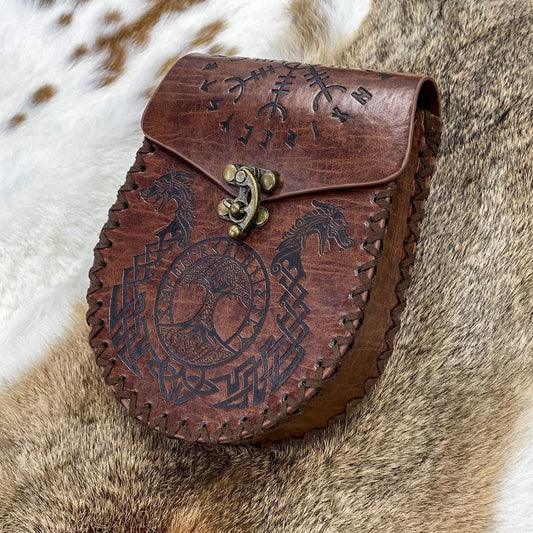 Medieval Viking Style Leather Waist Bag with Coin Compartment