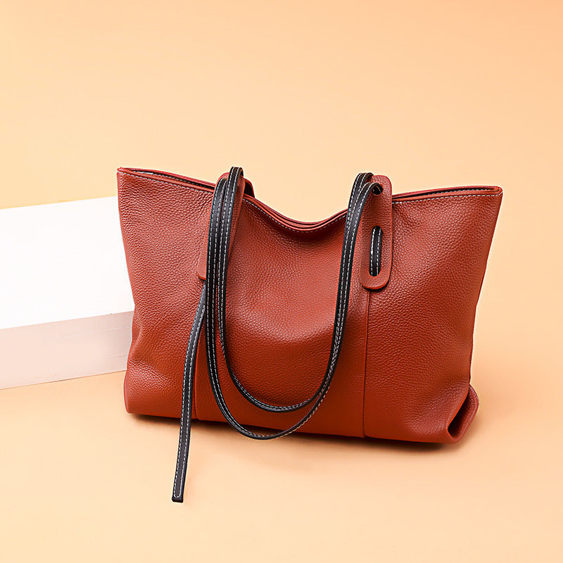 Genuine Leather Tote Bag with Shoulder Strap