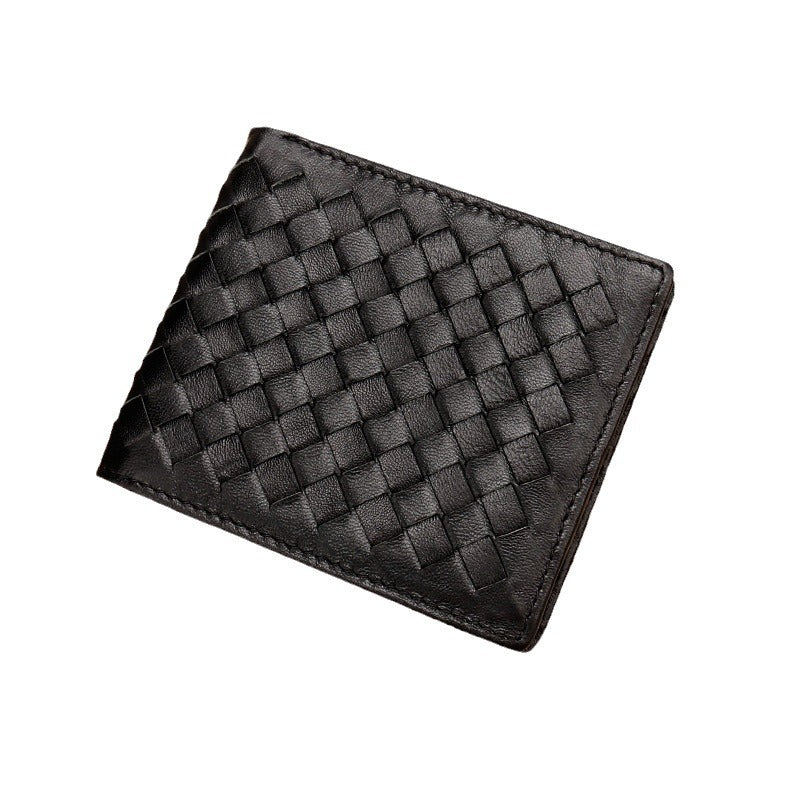 Genuine Sheepskin Woven Short Wallet