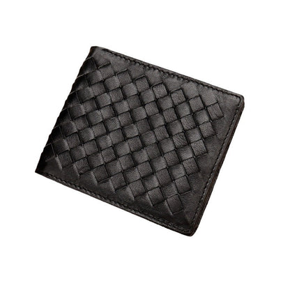 Genuine Sheepskin Woven Short Wallet