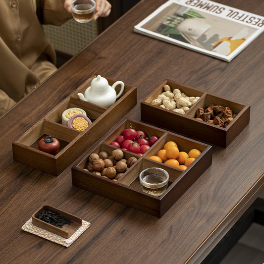 Bamboo Compartment Snack Tray with Optional White Plates