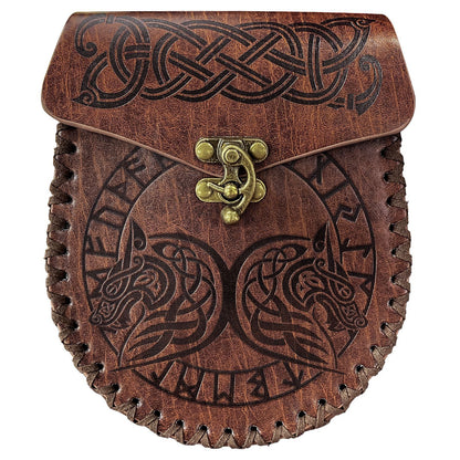 Medieval Viking Style Leather Waist Bag with Coin Compartment