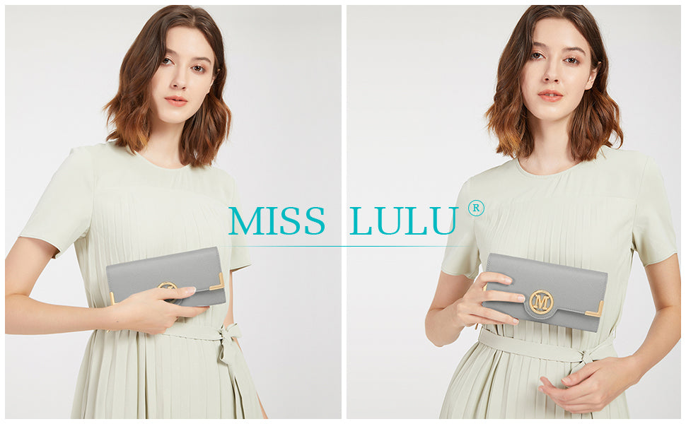 Miss Lulu Women's PU Leather Long Wallet with Card Slots