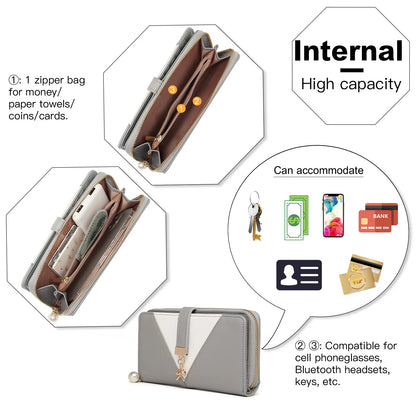 Miss Lulu Women’s Tri-Color PU Leather Long Wallet Clutch