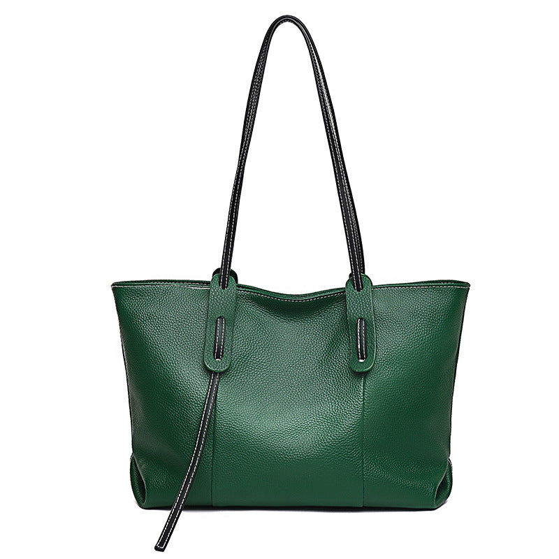 Genuine Leather Tote Bag with Shoulder Strap