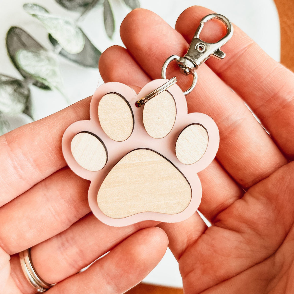 Mini Bear Paw Wooden Keychain