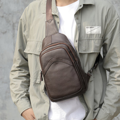 Men Genuine Leather Chest Bag Shoulder Messenger Bag