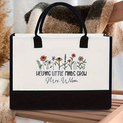 Initial Flower Tote Bag