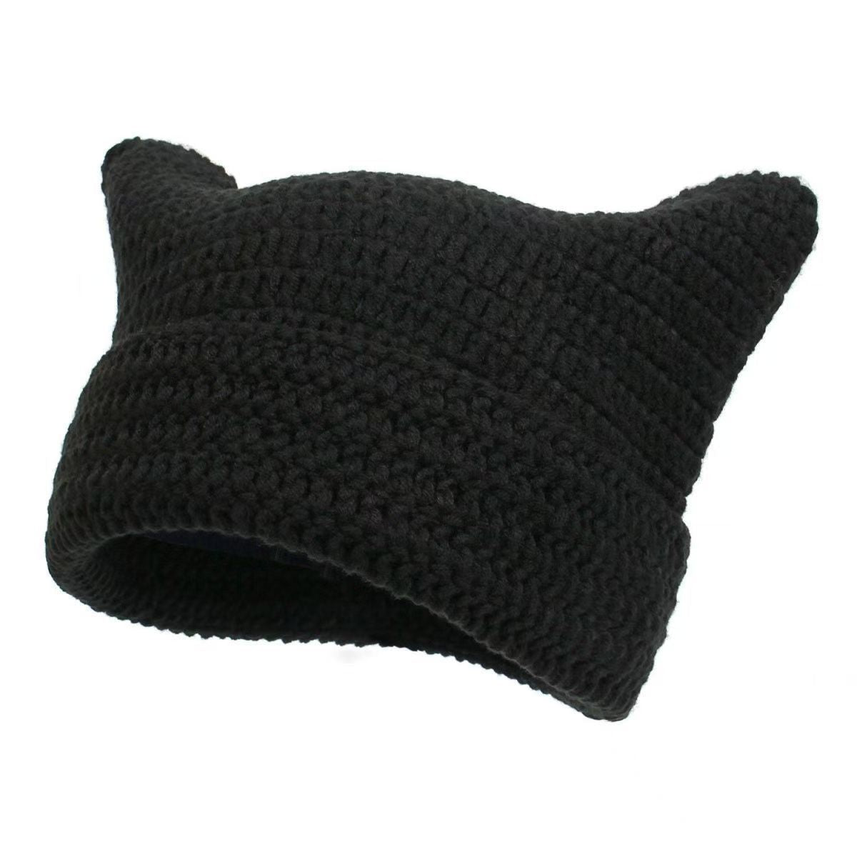Cute Knitted Cat Ear Beanie Hat Striped Unisex Winter Cap