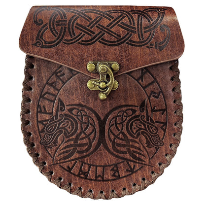 Medieval Viking Style Leather Waist Bag with Coin Compartment