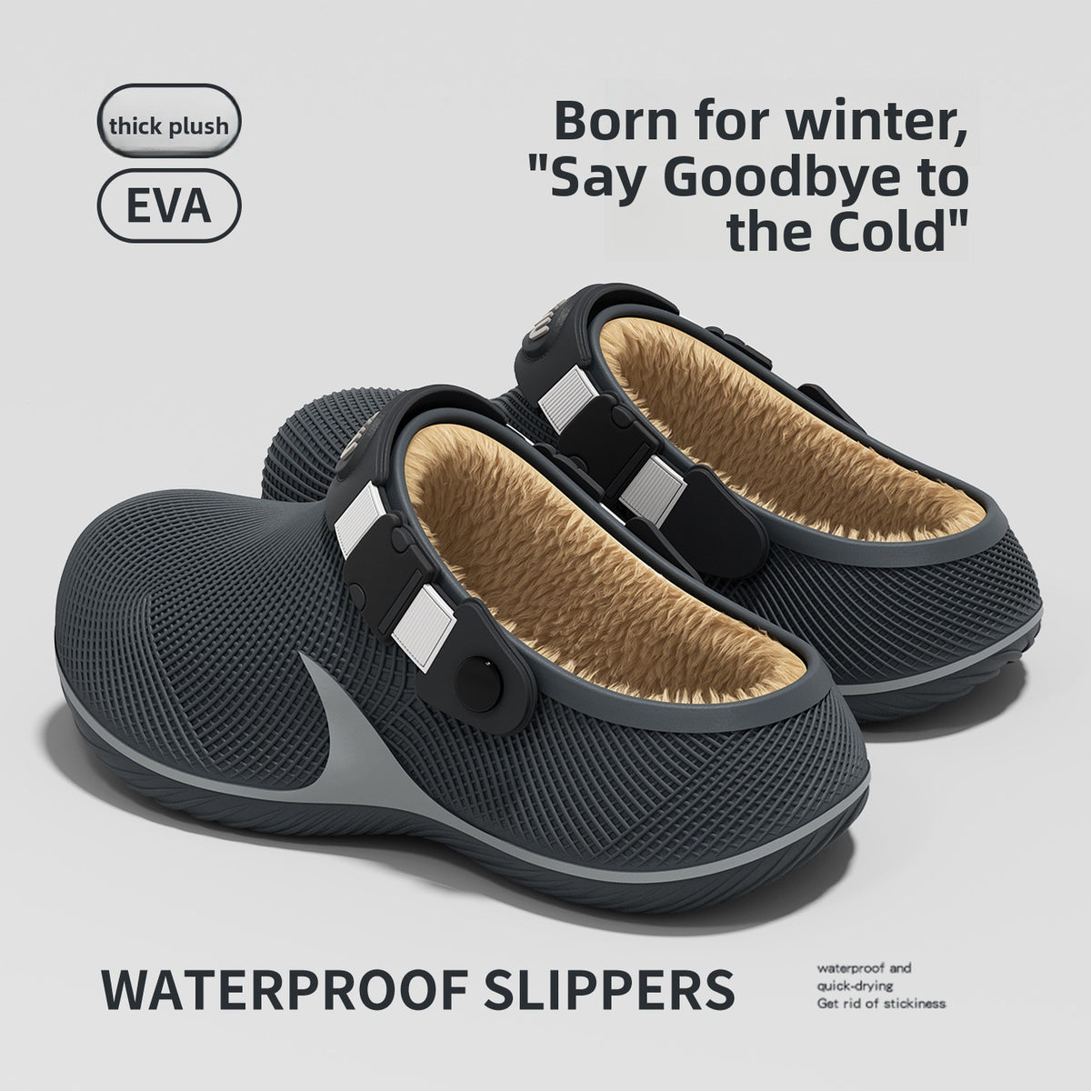 Men Winter Waterproof Fleece Slippers