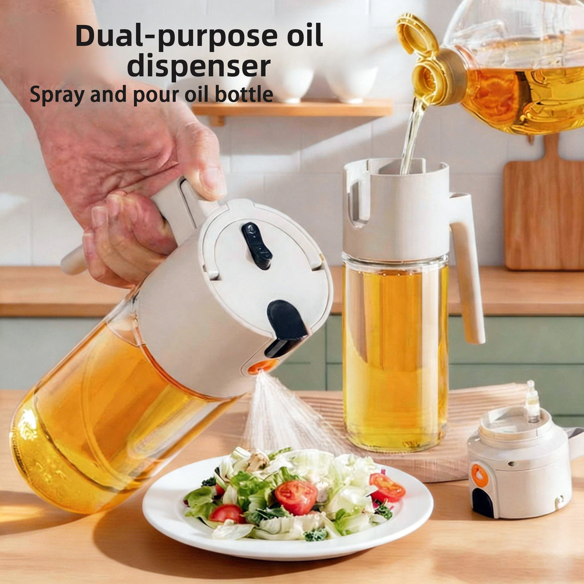 Glass Oil Dispenser Bottle 600ml with Spray and Pour Function
