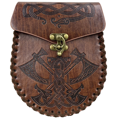 Medieval Viking Style Leather Waist Bag with Coin Compartment
