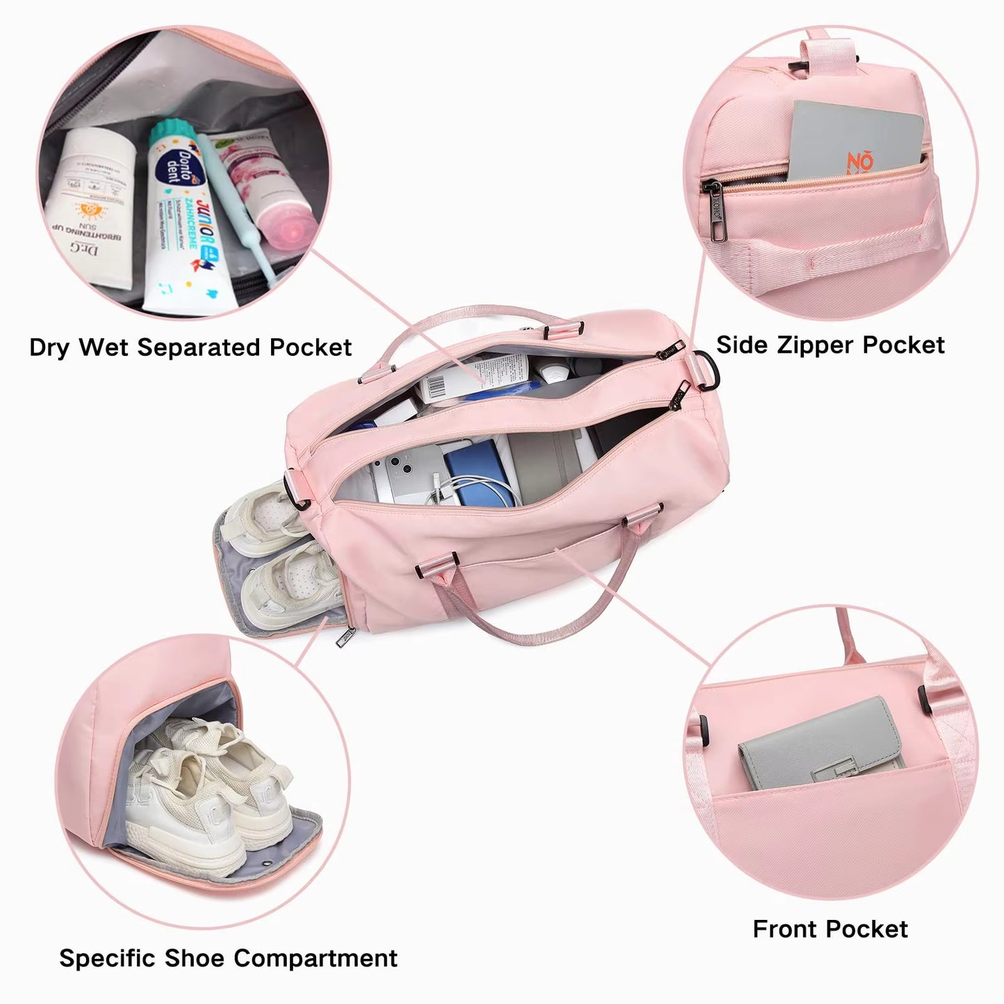 Kono Sports Gym & Travel Duffel Bag with Shoe & Wet Pocket