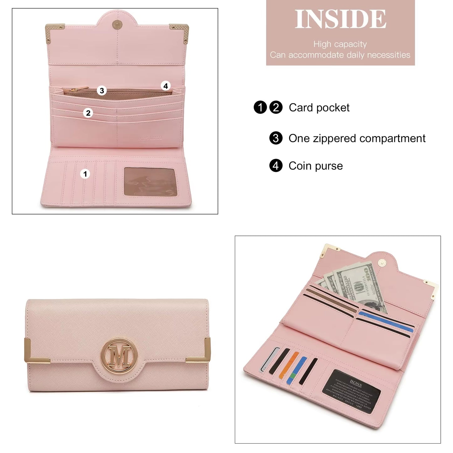 Miss Lulu Women's PU Leather Long Wallet with Card Slots