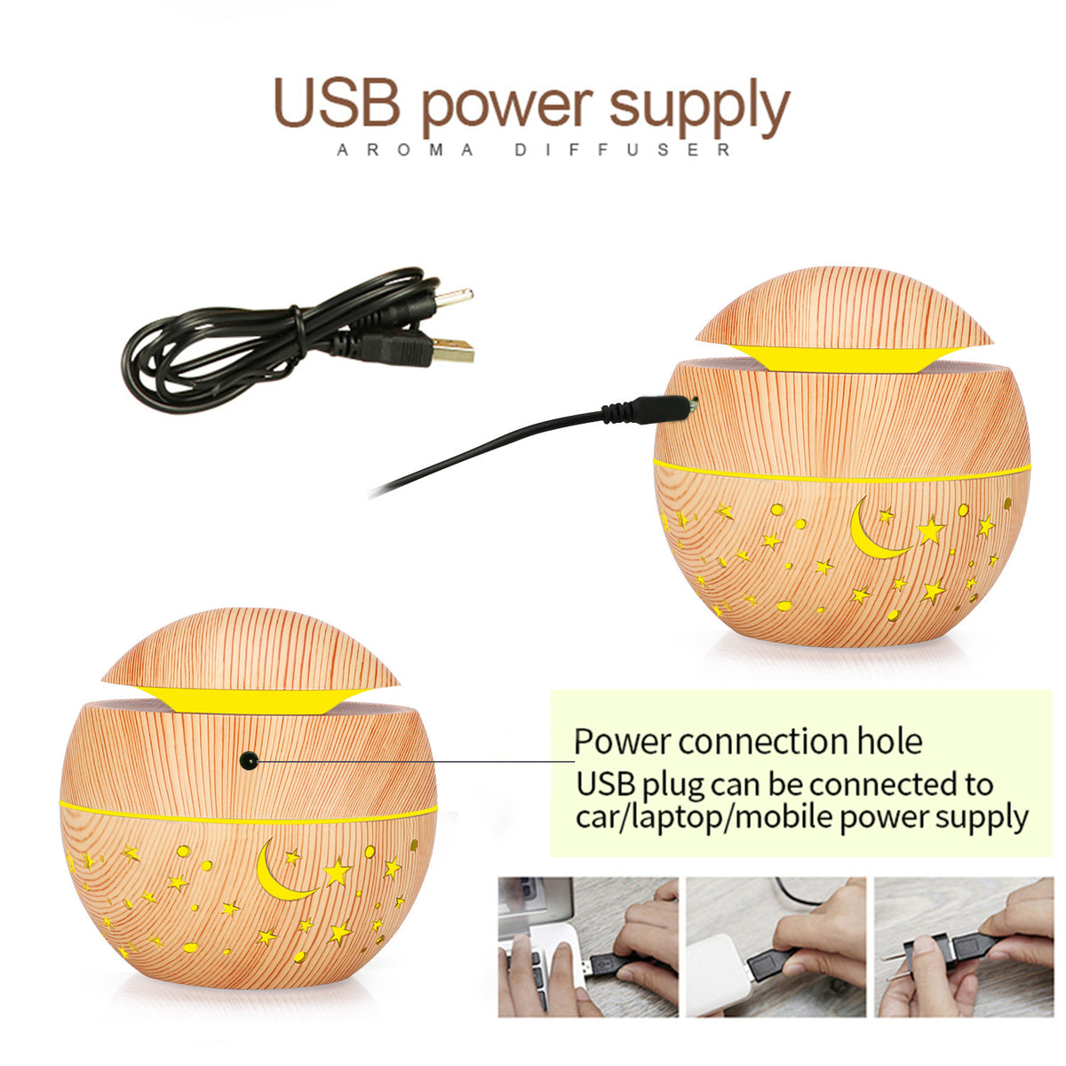 Star Moon Wood Grain USB Humidifier