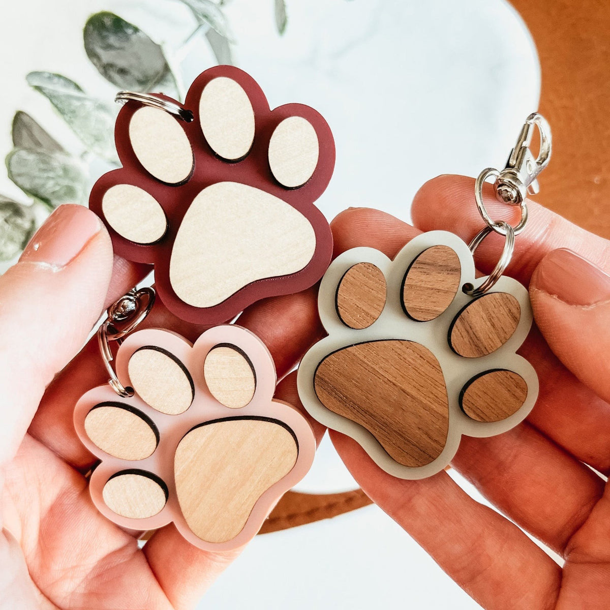 Mini Bear Paw Wooden Keychain