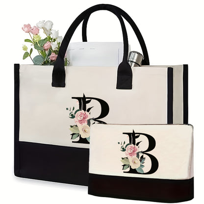 Initial Flower Tote Bag