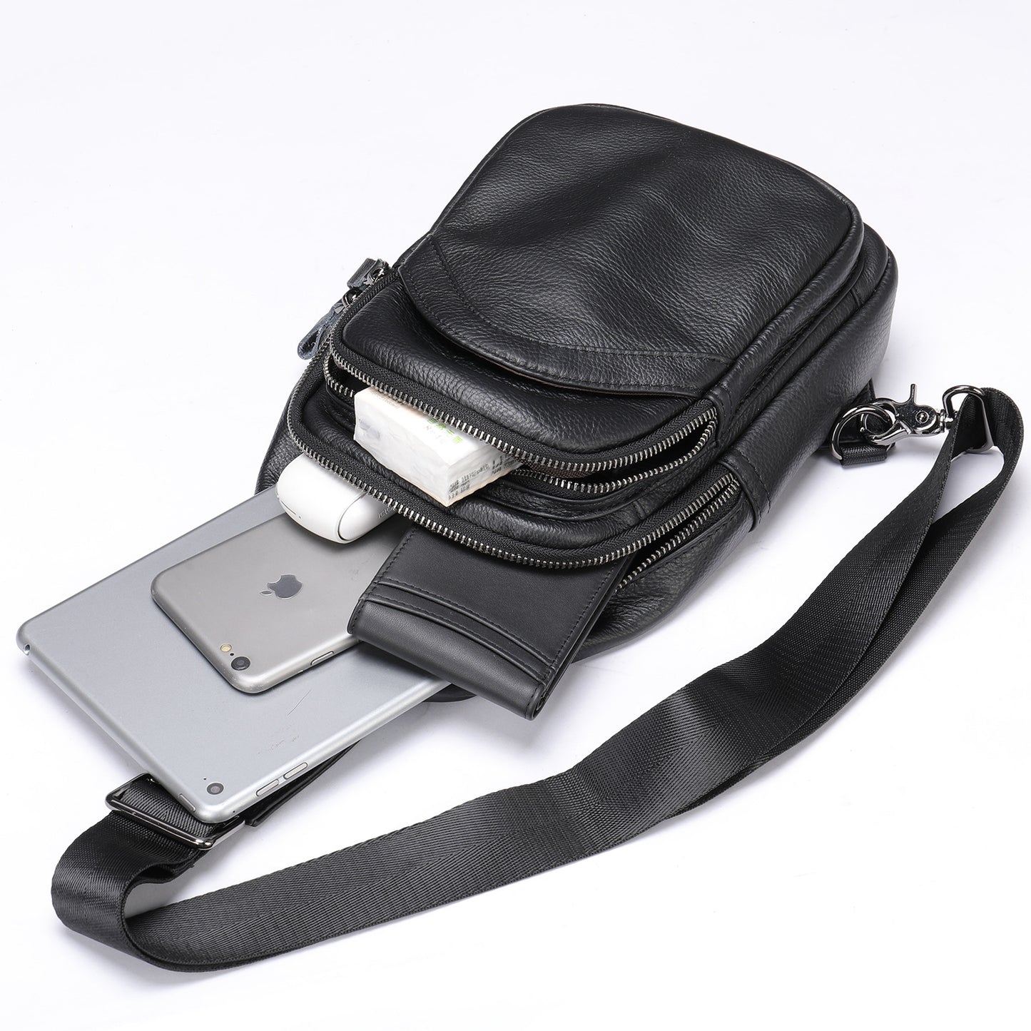 Men Genuine Leather Chest Bag Shoulder Messenger Bag