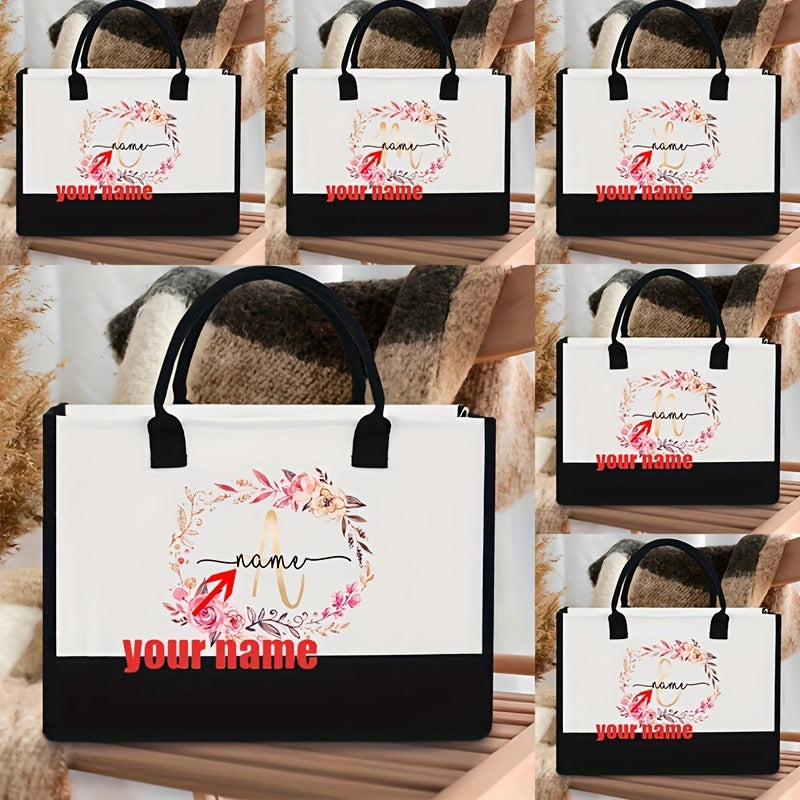 Initial Flower Tote Bag