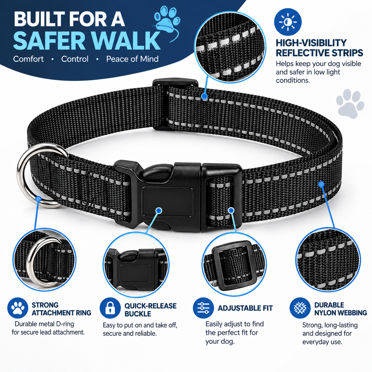 Reflective Adjustable Dog Collar
