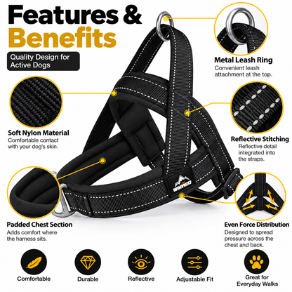 Padded Reflective Dog Harness in Sizes S-XL