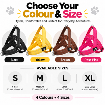Padded Reflective Dog Harness in Sizes S-XL