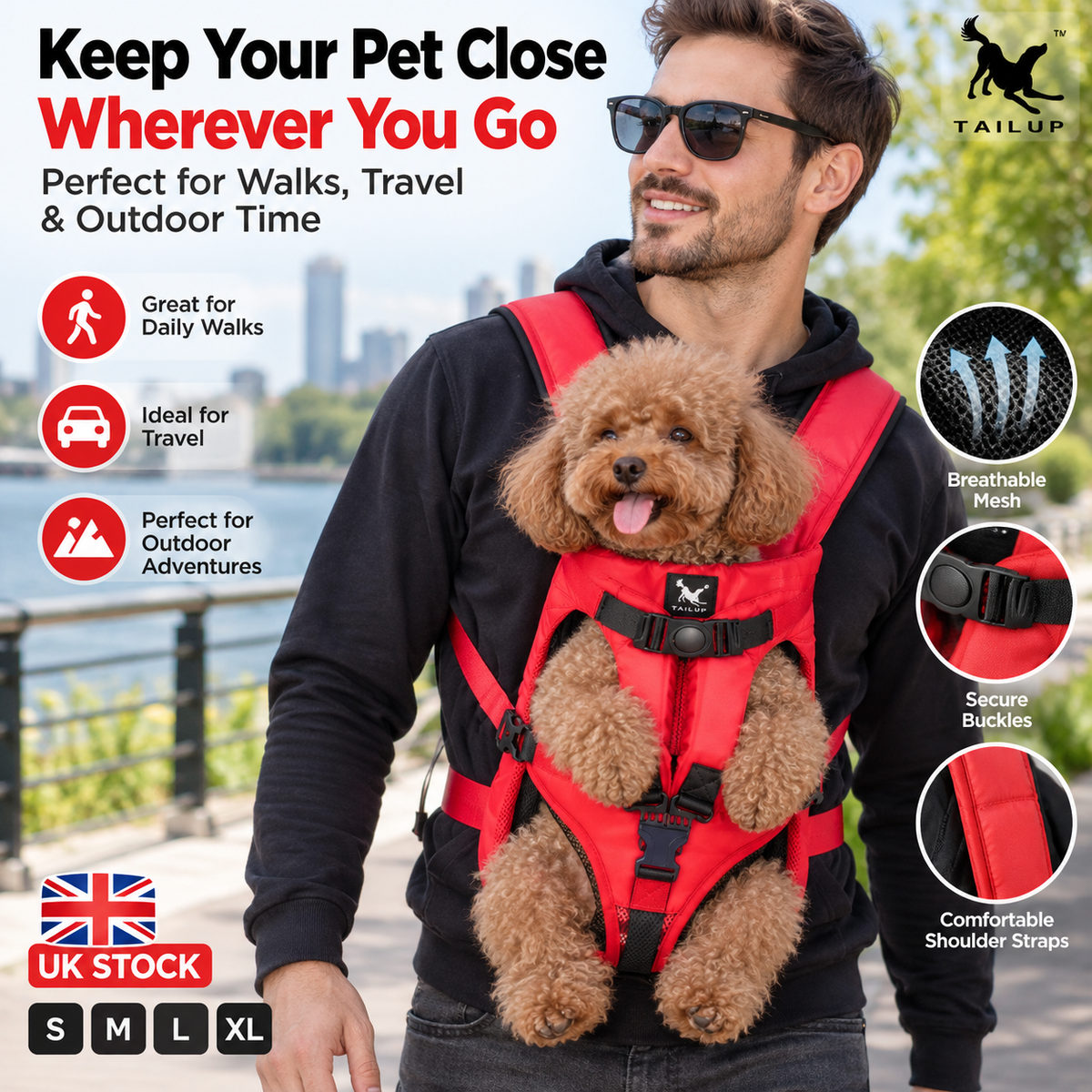 Hug-Style Chest Pet Carrier Backpack Breathable Mesh S-XL