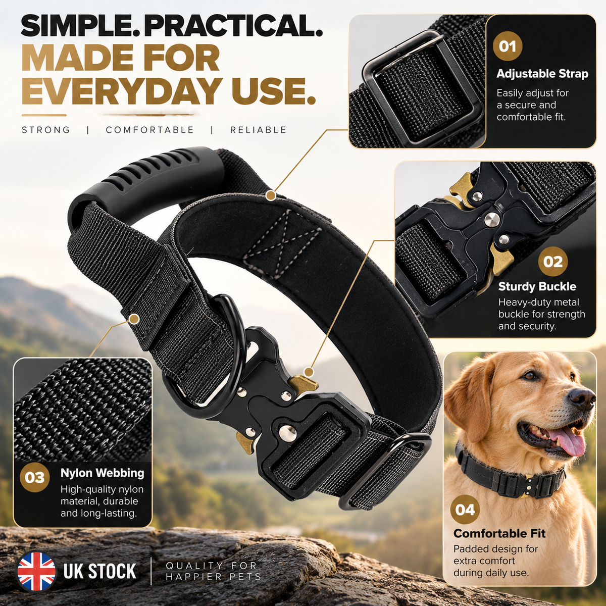 Adjustable Nylon Dog Collar, Medium & Large Dogs