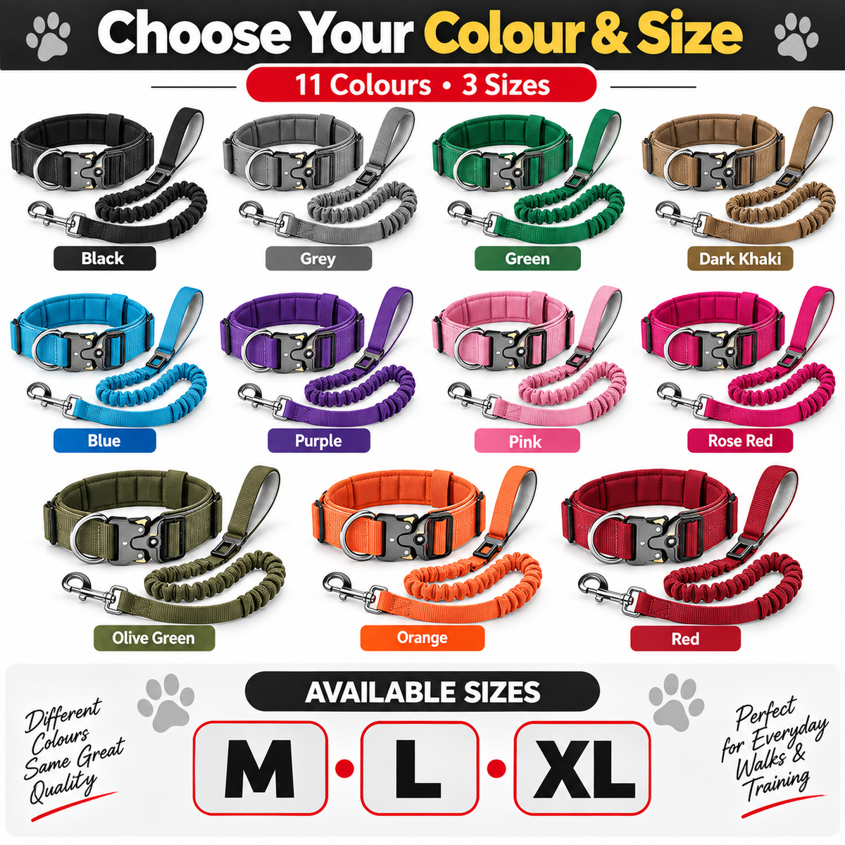 Tactical Dog Collar and Bungee Leash Set