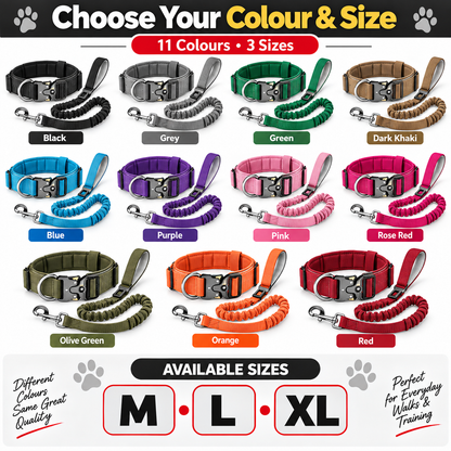 Tactical Dog Collar and Bungee Leash Set