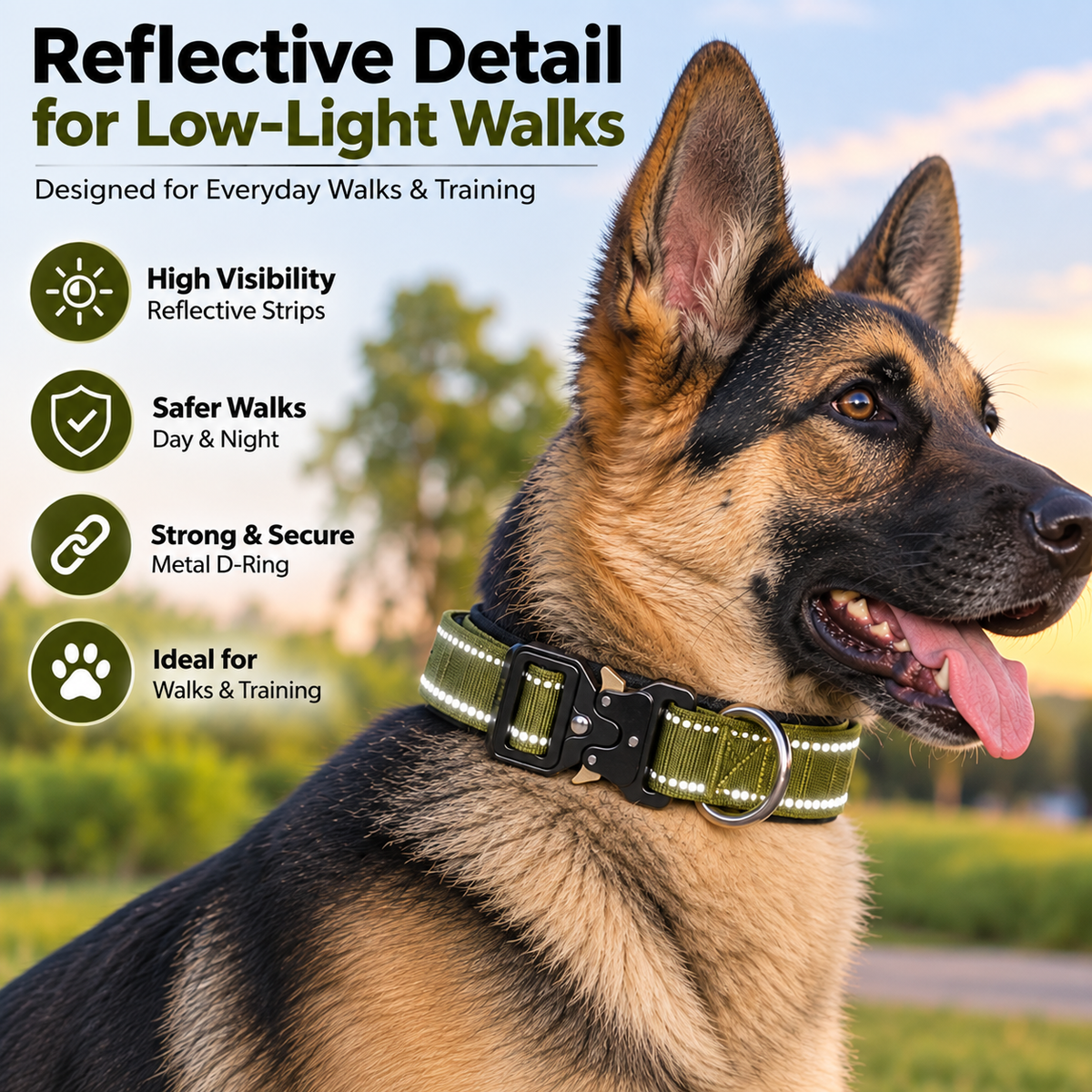 Tactical Dog Collar with Reflective Strips