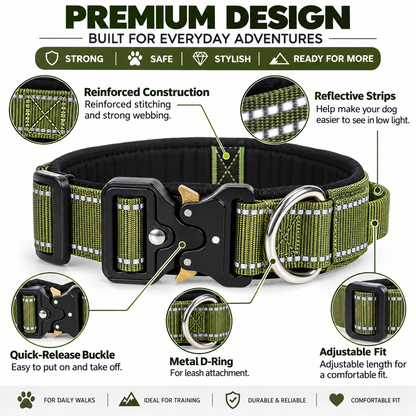 Tactical Dog Collar with Reflective Strips