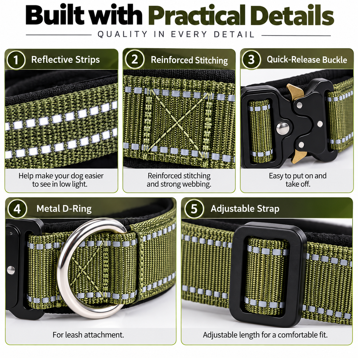 Tactical Dog Collar with Reflective Strips