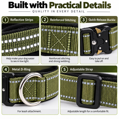 Tactical Dog Collar with Reflective Strips